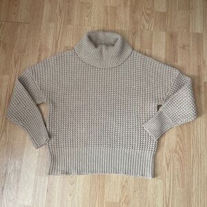 Mud Pie Tan Turtleneck Cable Knit Long Sleeve Sweater Top Size Small